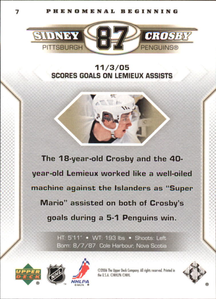 2005-06 Upper Deck Phenomenal Beginnings #7 Sidney Crosby back image