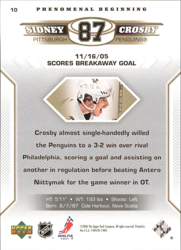 2005-06 Upper Deck Phenomenal Beginnings #10 Sidney Crosby back image