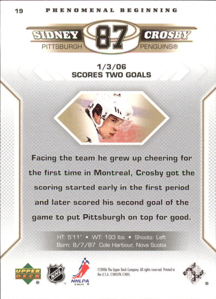 2005-06 Upper Deck Phenomenal Beginnings #19 Sidney Crosby back image