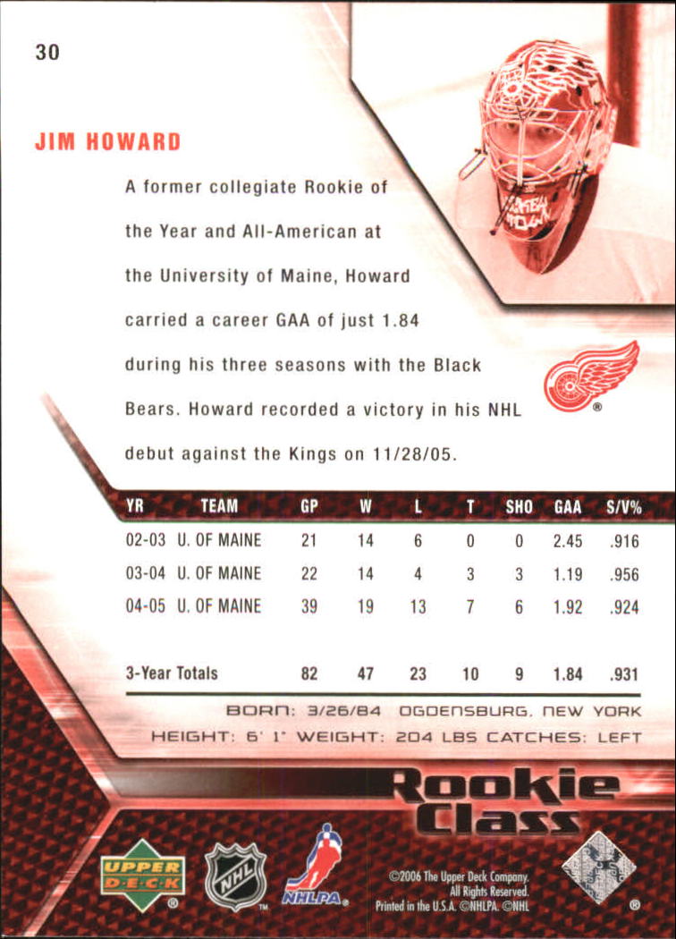 2005-06 UD Rookie Class #30 Jim Howard back image