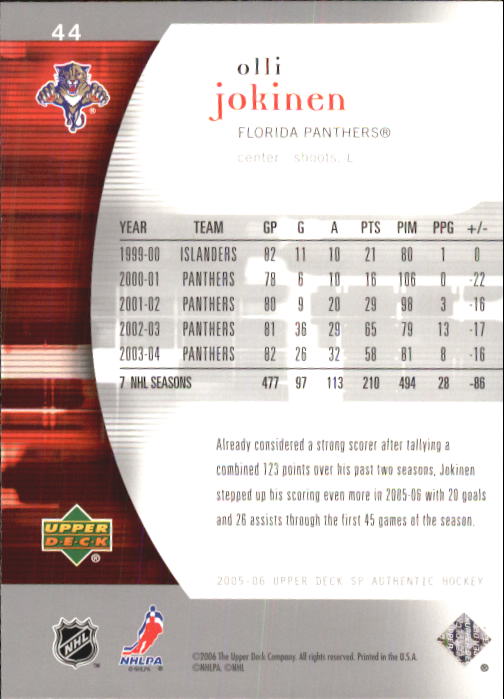 2005-06 SP Authentic #44 Olli Jokinen back image