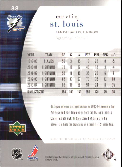2005-06 SP Authentic #88 Martin St. Louis back image