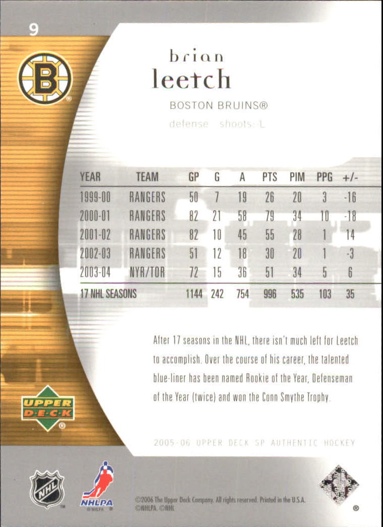 2005-06 SP Authentic Limited #9 Brian Leetch back image
