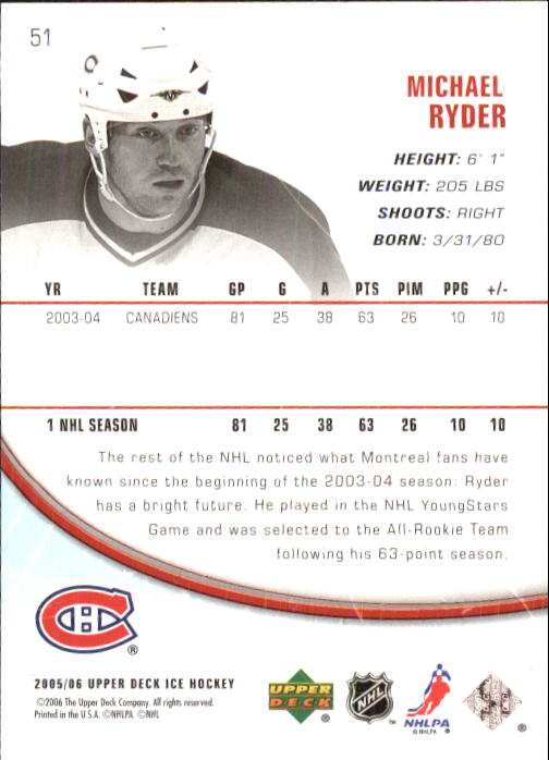 2005-06 Upper Deck Ice #51 Michael Ryder back image