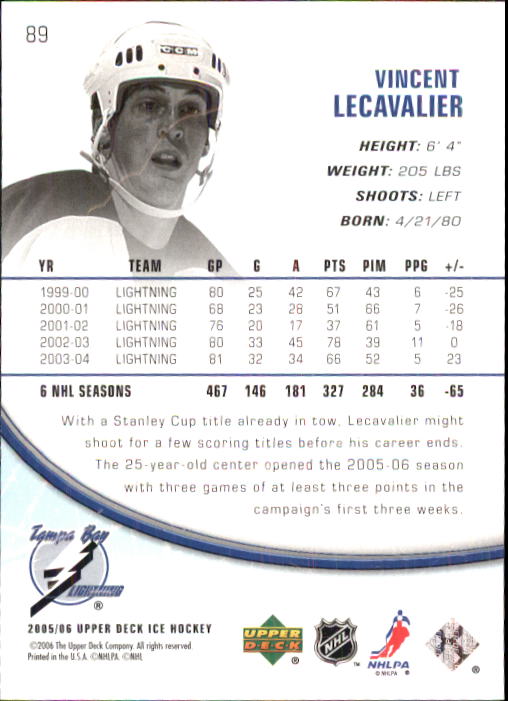 2005-06 Upper Deck Ice #89 Vincent Lecavalier back image