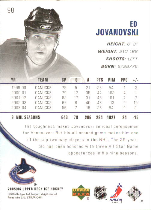 2005-06 Upper Deck Ice #98 Ed Jovanovski back image