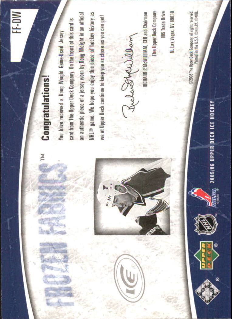 2005-06 Upper Deck Ice Frozen Fabrics #FFDW Doug Weight back image
