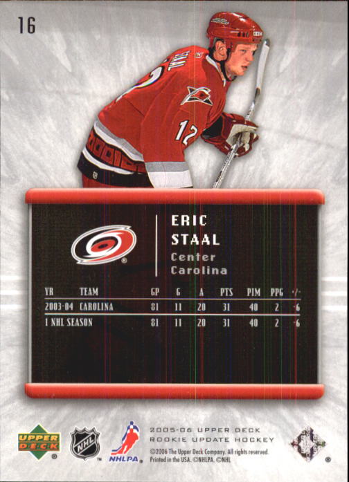 2005-06 Upper Deck Rookie Update #16 Eric Staal back image