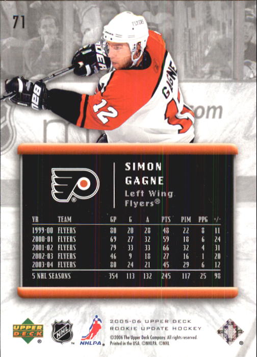 2005-06 Upper Deck Rookie Update #71 Simon Gagne back image