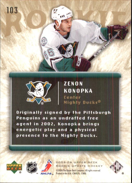 2005-06 Upper Deck Rookie Update #103 Zenon Konopka RC back image