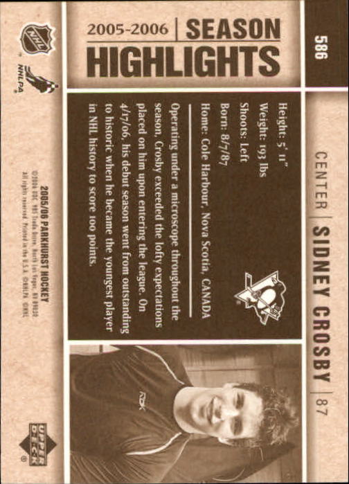 2005-06 Parkhurst #586 Sidney Crosby HL back image