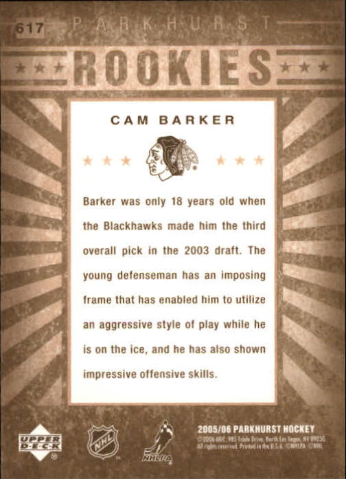 2005-06 Parkhurst #617 Cam Barker RC back image