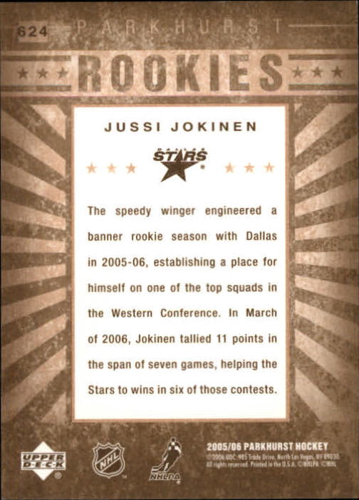 2005-06 Parkhurst #624 Jussi Jokinen RC back image
