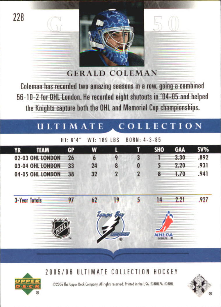 2005-06 Ultimate Collection #228 Gerald Coleman RC back image
