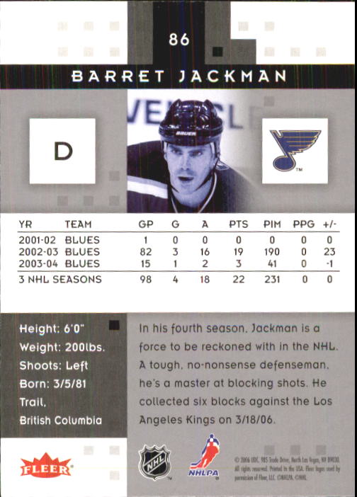 2005-06 Hot Prospects #86 Barret Jackman back image
