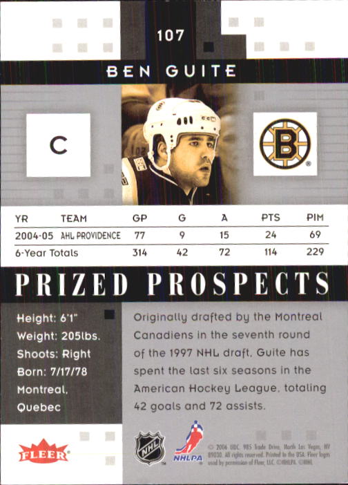 2005-06 Hot Prospects #107 Ben Guite RC back image