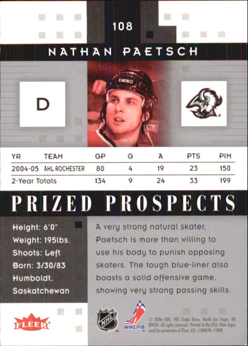 2005-06 Hot Prospects #108 Nathan Paetsch RC back image