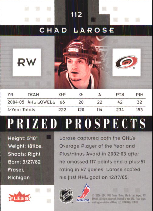 2005-06 Hot Prospects #112 Chad Larose RC back image