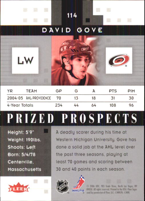 2005-06 Hot Prospects #114 David Gove RC back image