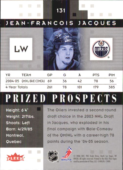 2005-06 Hot Prospects #131 Jean-Francois Jacques RC back image