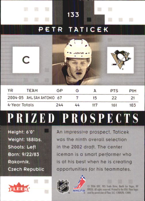 2005-06 Hot Prospects #133 Petr Taticek RC back image