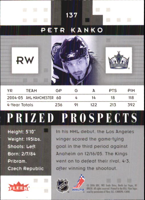 2005-06 Hot Prospects #137 Petr Kanko RC back image