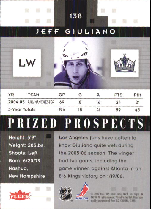 2005-06 Hot Prospects #138 Jeff Giuliano RC back image
