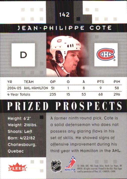 2005-06 Hot Prospects #142 Jean-Philippe Cote RC back image