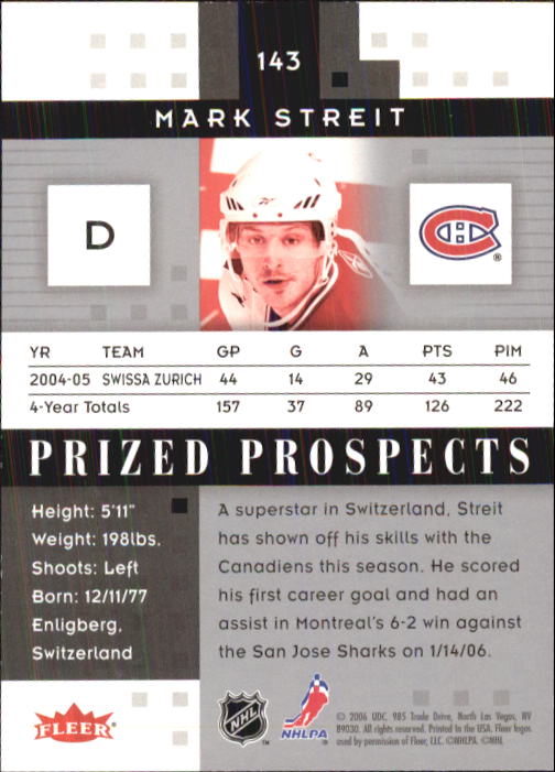 2005-06 Hot Prospects #143 Mark Streit RC back image