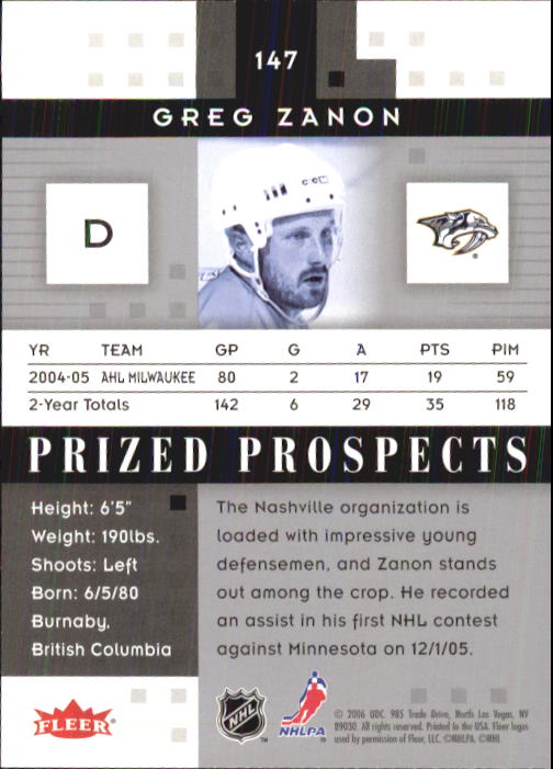 2005-06 Hot Prospects #147 Greg Zanon RC back image