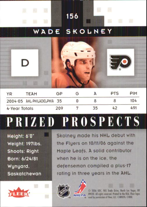2005-06 Hot Prospects #156 Wade Skolney RC back image