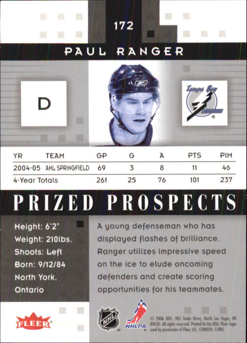 2005-06 Hot Prospects #172 Paul Ranger RC back image