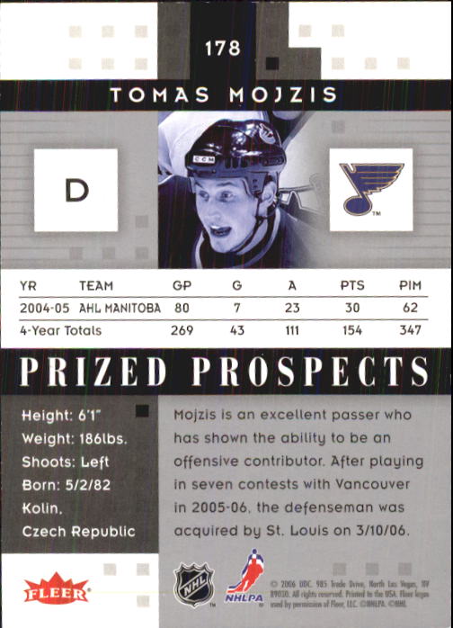 2005-06 Hot Prospects #178 Tomas Mojzis RC back image