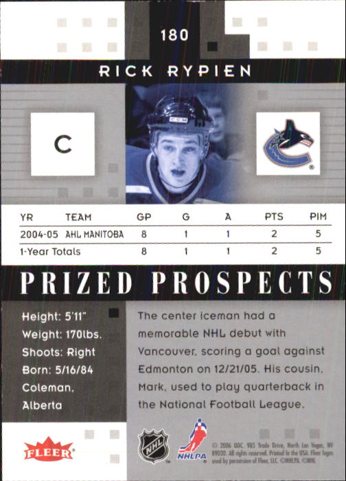 2005-06 Hot Prospects #180 Rick Rypien RC back image