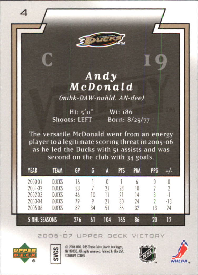 2006-07 Upper Deck Victory #4 Andy McDonald back image