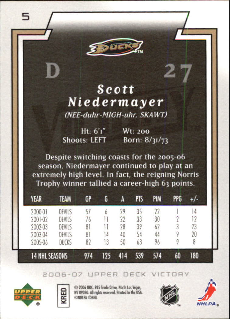 2006-07 Upper Deck Victory #5 Scott Niedermayer back image