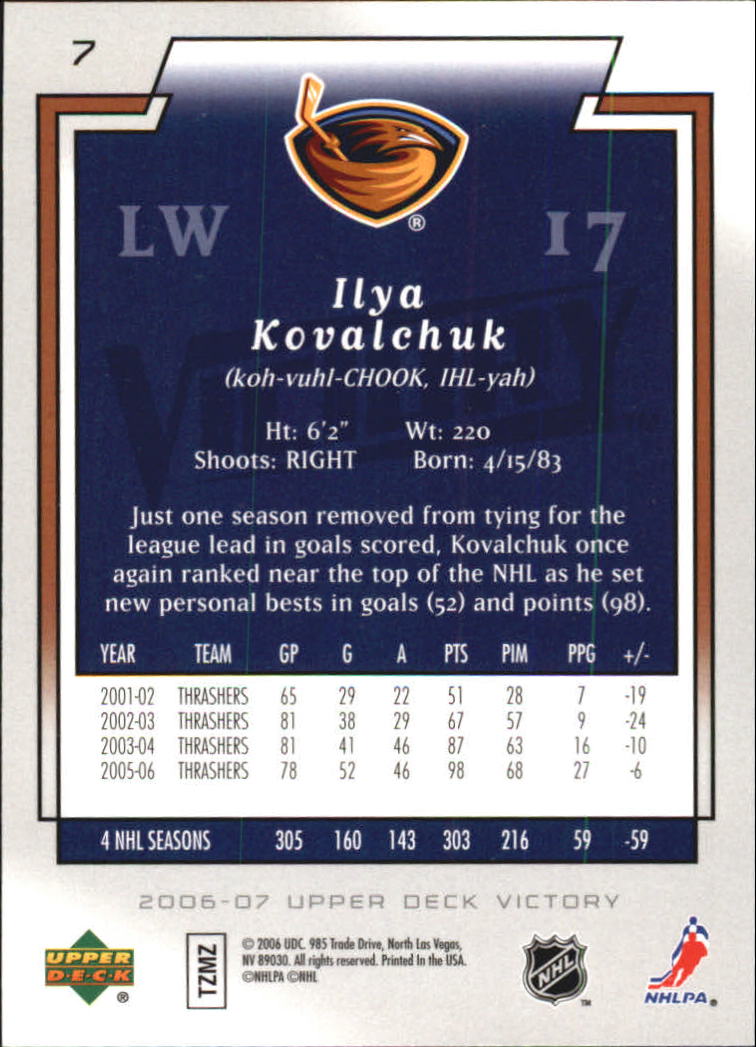 2006-07 Upper Deck Victory #7 Ilya Kovalchuk back image