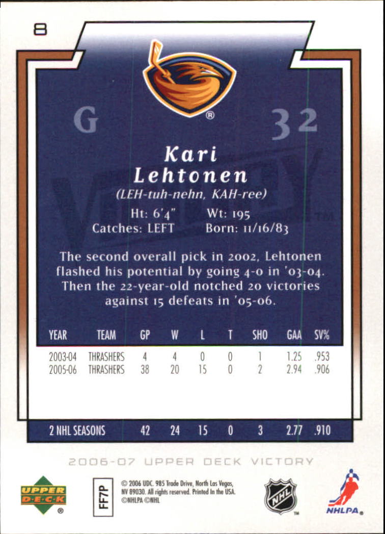 2006-07 Upper Deck Victory #8 Kari Lehtonen back image
