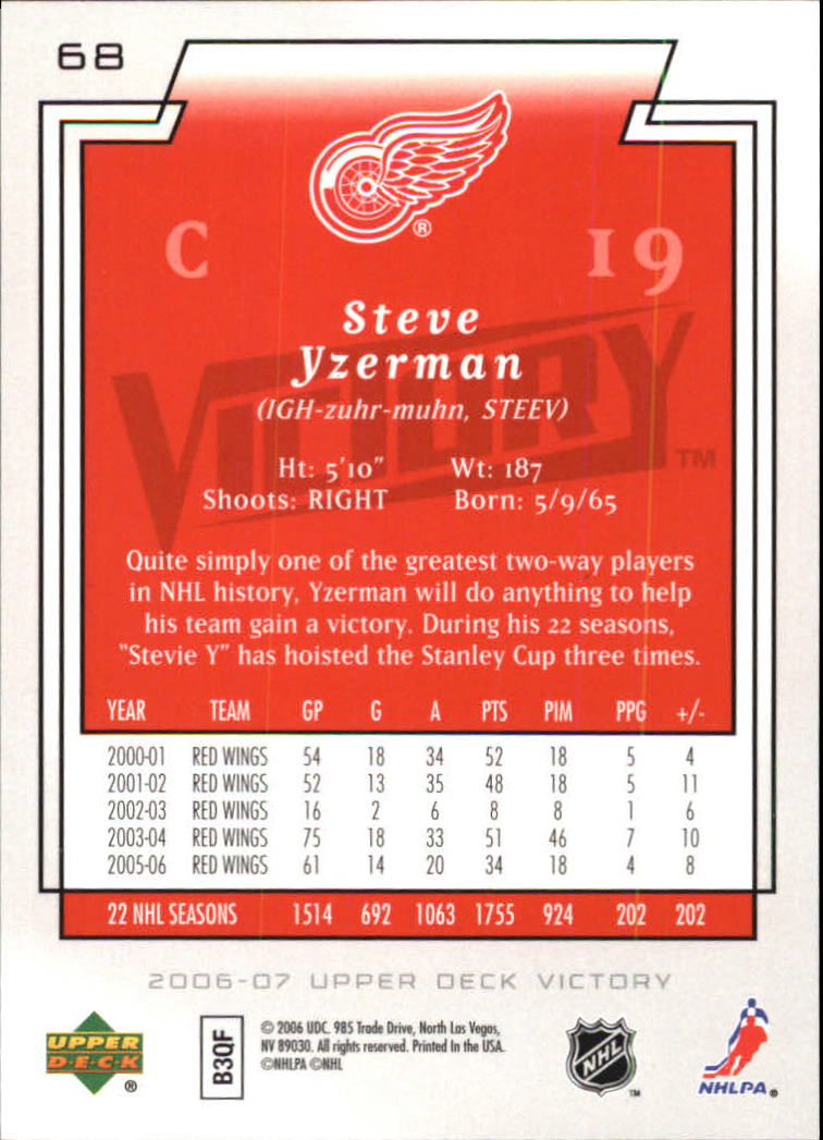 2006-07 Upper Deck Victory #68 Steve Yzerman back image