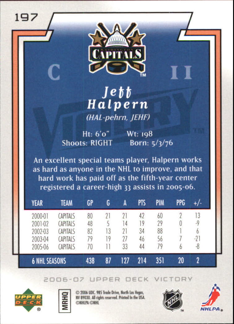 2006-07 Upper Deck Victory #197 Jeff Halpern back image