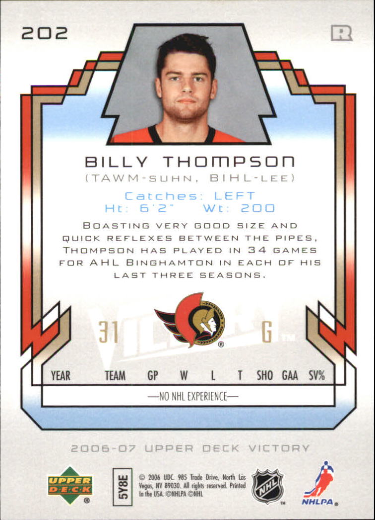 2006-07 Upper Deck Victory #202 Billy Thompson RC back image