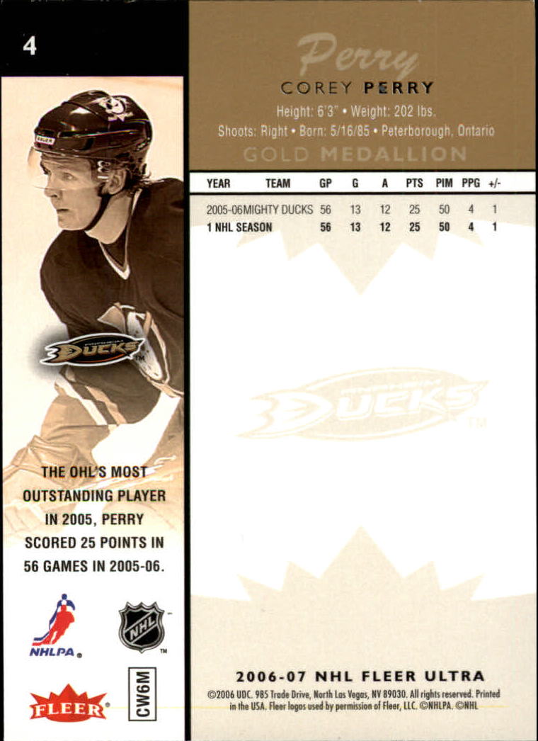 2006-07 Ultra Gold Medallion #4 Corey Perry back image