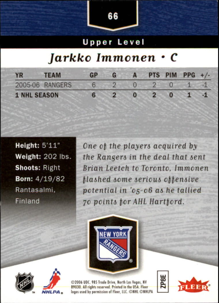 2006-07 Flair Showcase #66 Jarkko Immonen RC back image