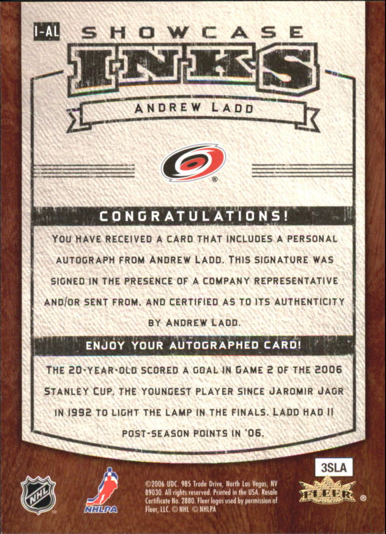 2006-07 Flair Showcase Inks #IAL Andrew Ladd back image