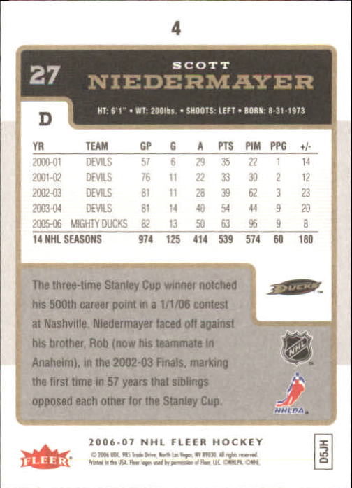 2006-07 Fleer #4 Scott Niedermayer back image