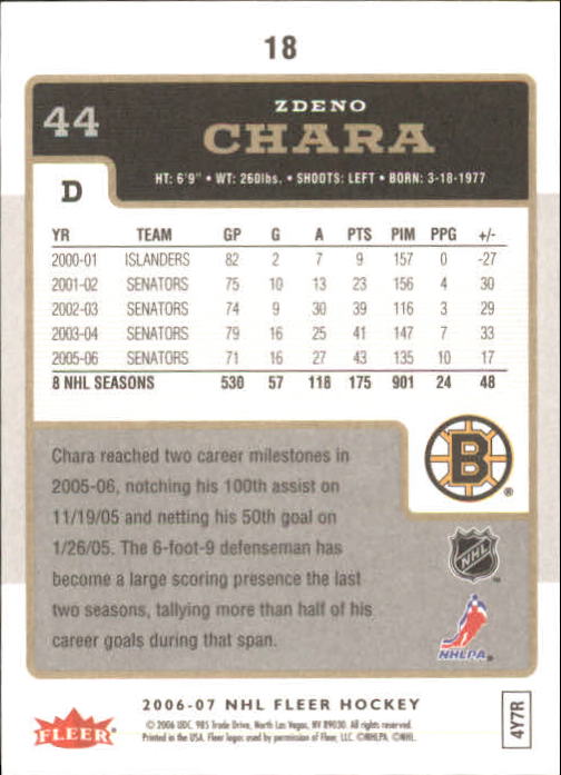 2006-07 Fleer #18 Zdeno Chara back image