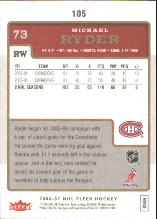 2006-07 Fleer #105 Michael Ryder back image