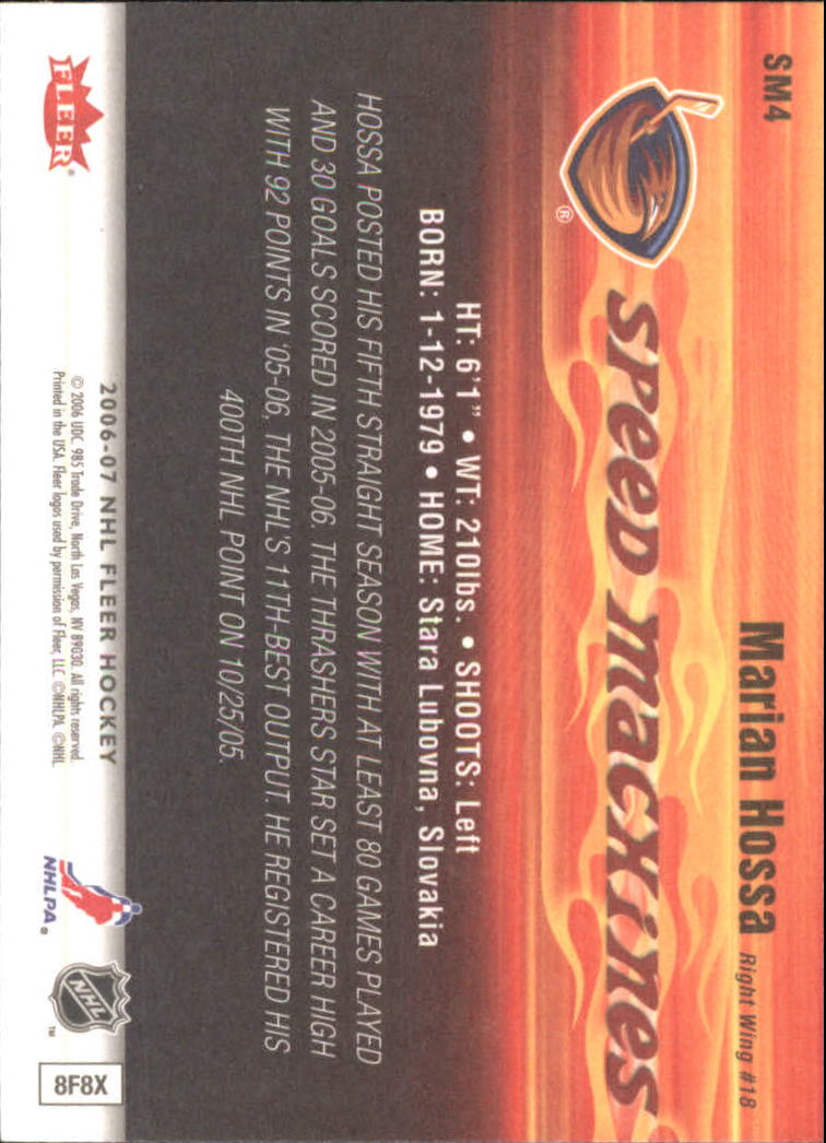 2006-07 Fleer Speed Machines #SM4 Marian Hossa back image