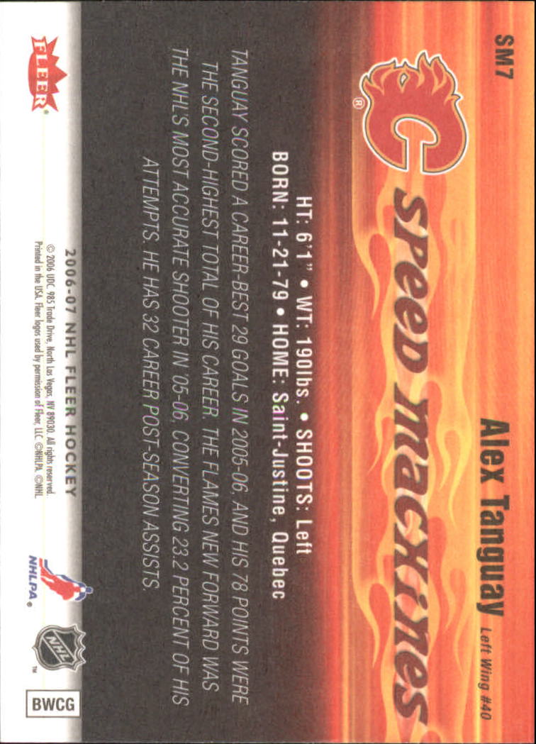 2006-07 Fleer Speed Machines #SM7 Alex Tanguay back image