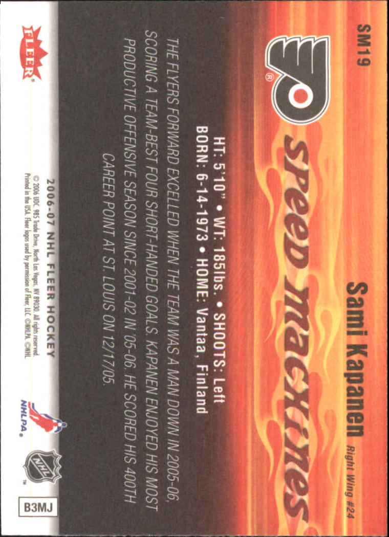 2006-07 Fleer Speed Machines #SM19 Sami Kapanen back image